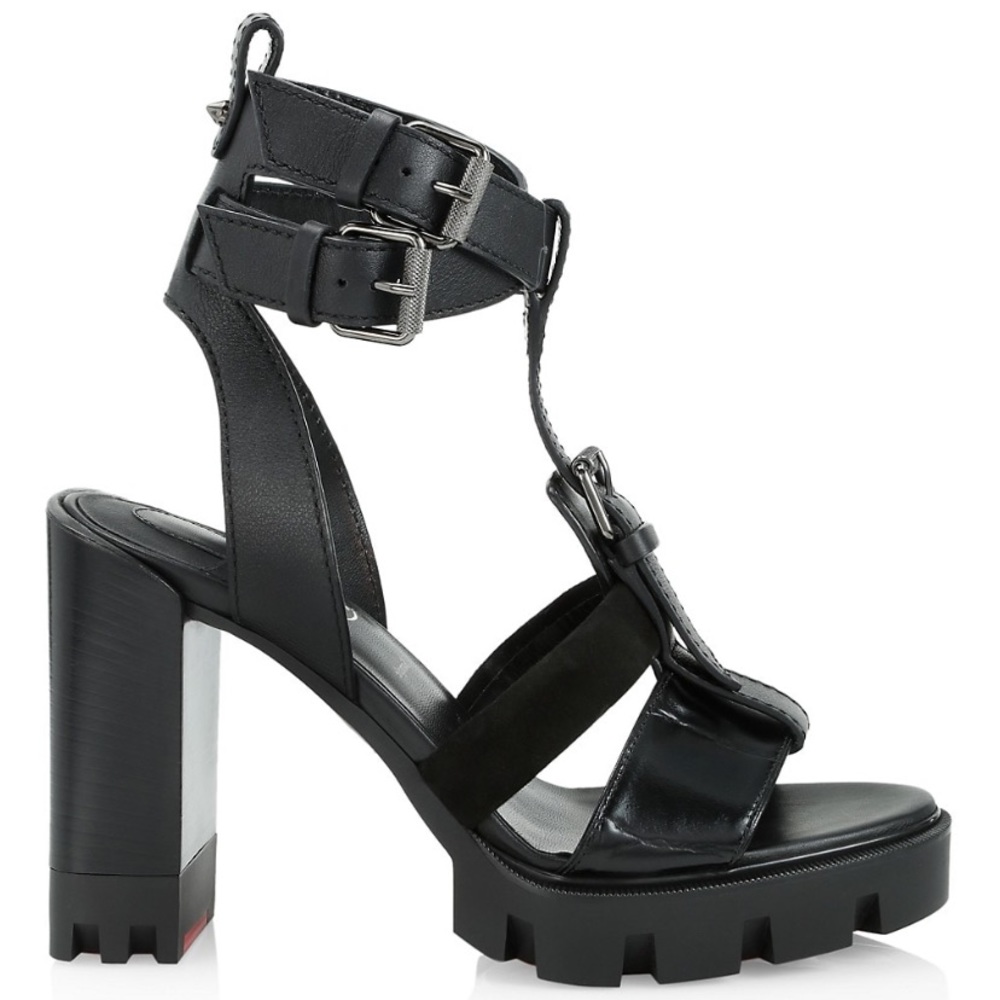 Christian Louboutin Belted T-Strap Lug Leather Sandals